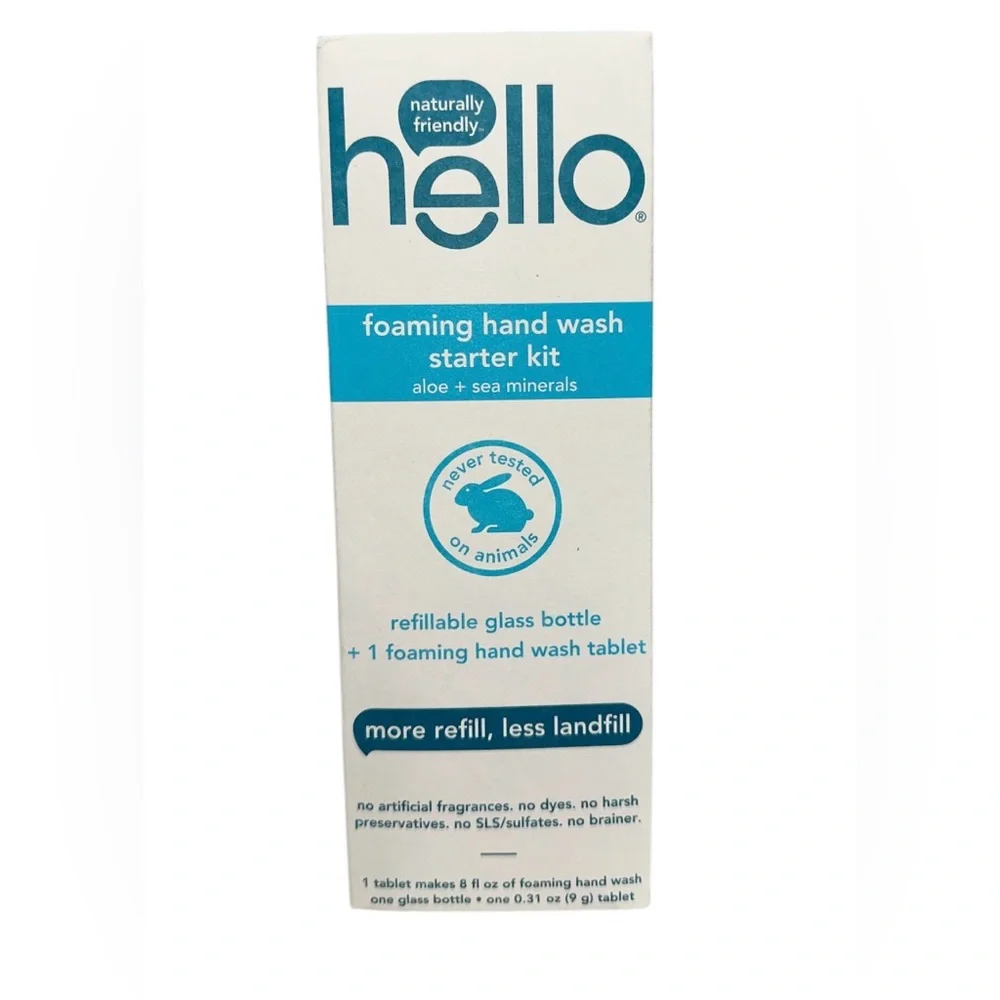 Hello Foaming Hand Soap Tablet Starter Kit, Refillable Glass Bottle